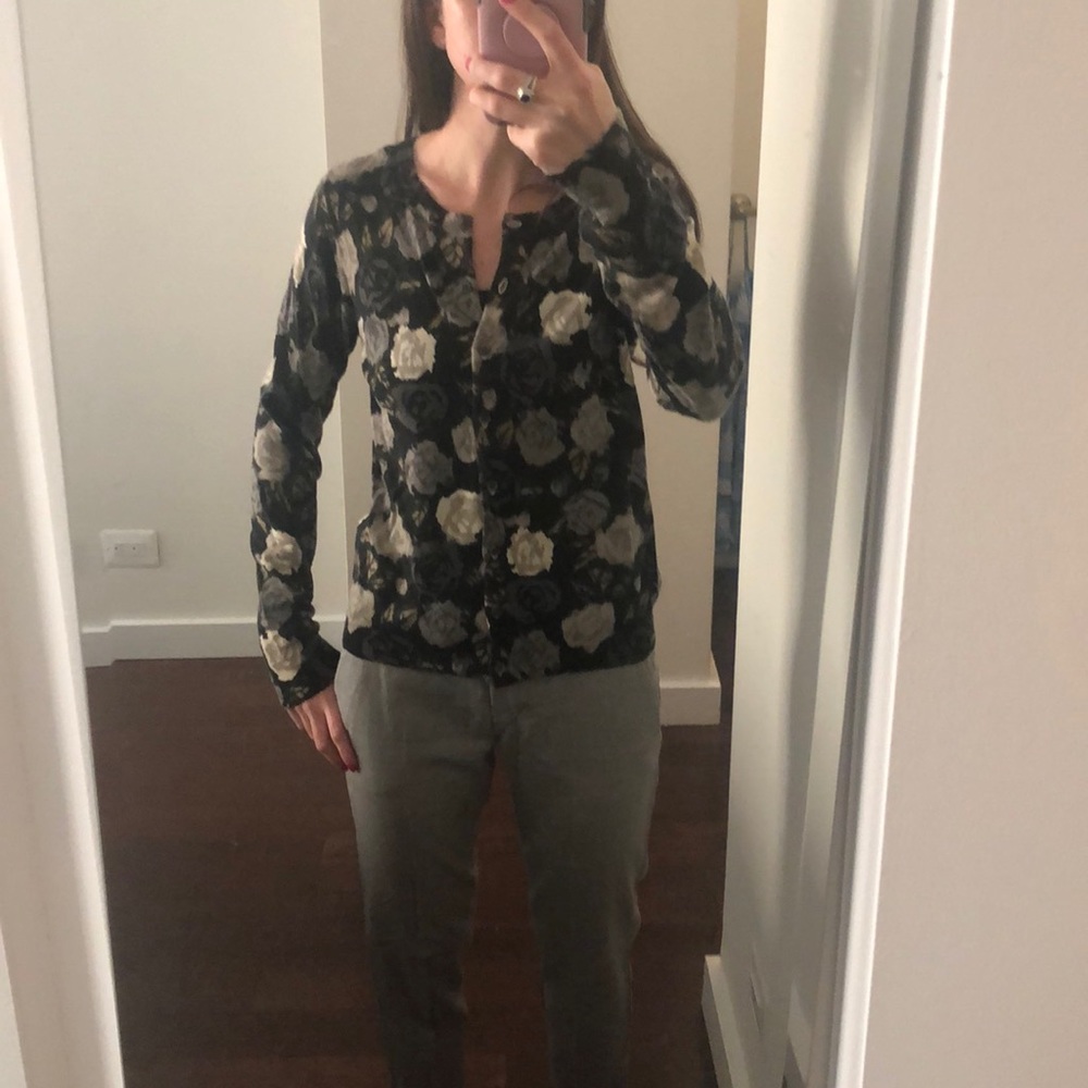 J crew floral cardigan grey and black